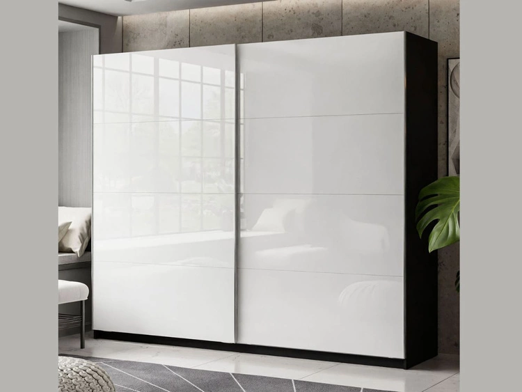 Szafa dwudrzwiowa z drzwiami przesuwnymi 244 cm Nuveo Biało-Czarny Połysk