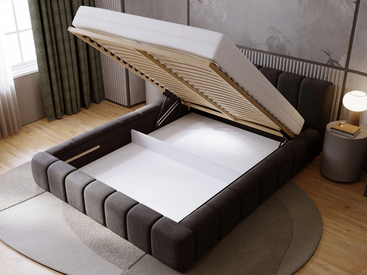 Łóżko tapicerowane z pojemnikiem i stelażem 180x200 Orio Czarny