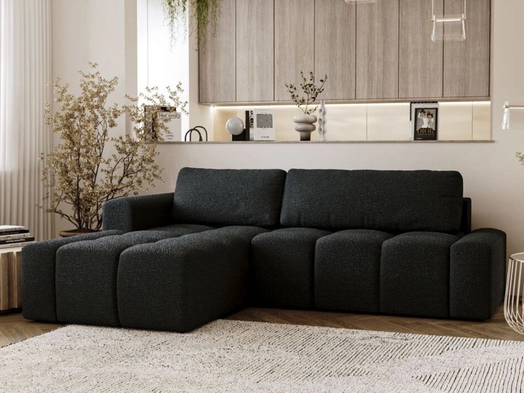 Narożnik L lewy z funkcją spania i pojemnikiem Lana Czarny