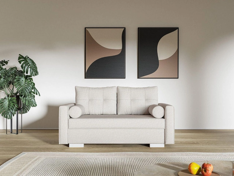 Kanapa z funkcją spania i pojemnikiem na pościel Pori kremowa