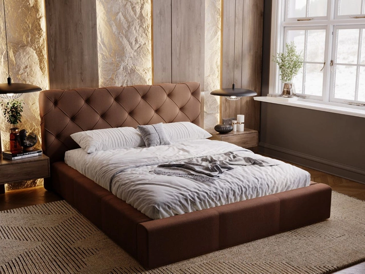 Łóżko tapicerowane z pojemnikiem i stelażem 160x200 Milano Brązowe
