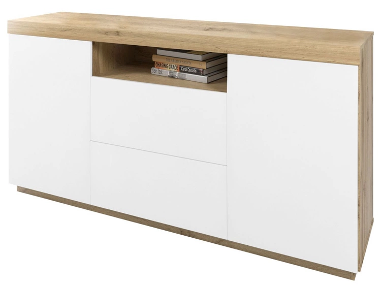 Dwudrzwiowa komoda 164 cm w stylu loft Asumi biały mat i dąb wotan