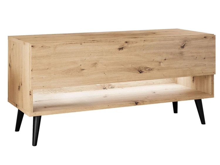 Szafka RTV 90 cm do salonu z oświetleniem LED i czarnymi nóżkami Aurelie Dąb Artisan