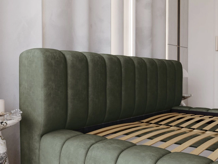 Łóżko tapicerowane z pojemnikiem na pościel i stelażem 160x200 Italia Zielone