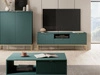 Szafka pod telewizor z szufladami i drzwiczkami Amber zielona na złotych nogach