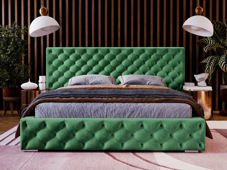 Łóżko tapicerowane z pojemnikiem i stelażem 160x200 cm Madera Zielone