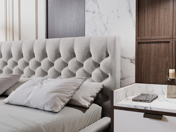 Łóżko tapicerowane z pojemnikiem i stelażem 180x200 Velutto Jasny szary