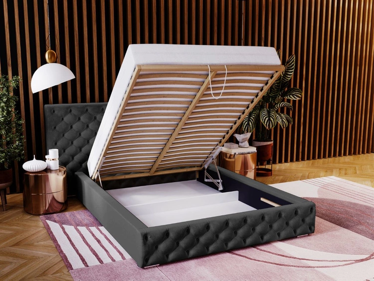 Łóżko tapicerowane z pojemnikiem i stelażem 180x200 cm Madera Czarny