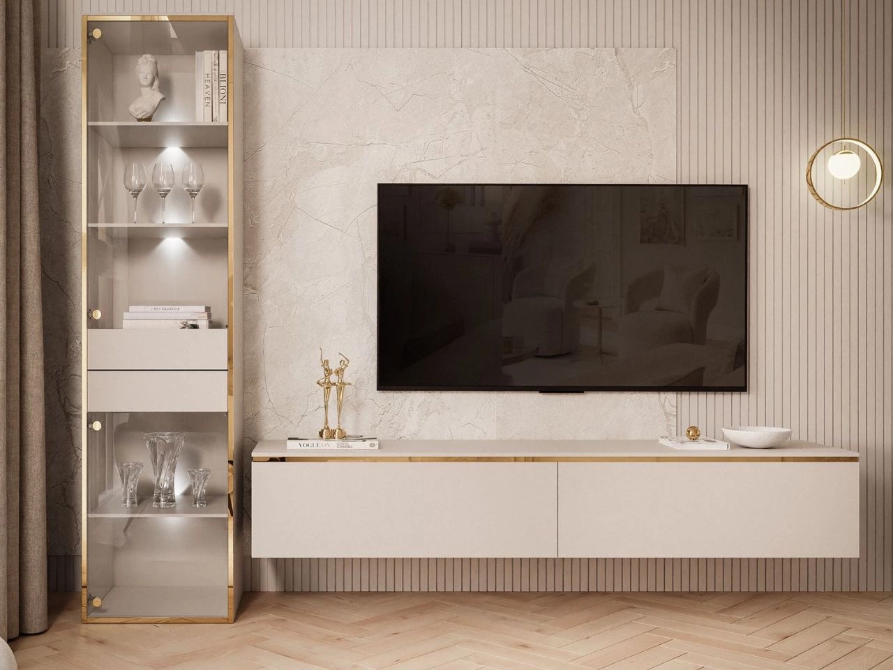 Zestaw mebli do salonu z oświetleniem LED w stylu glamour Evare Kaszmir