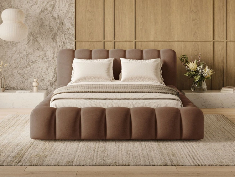 Łóżko tapicerowane z pojemnikiem i stelażem 160x200 Averia Brązowy