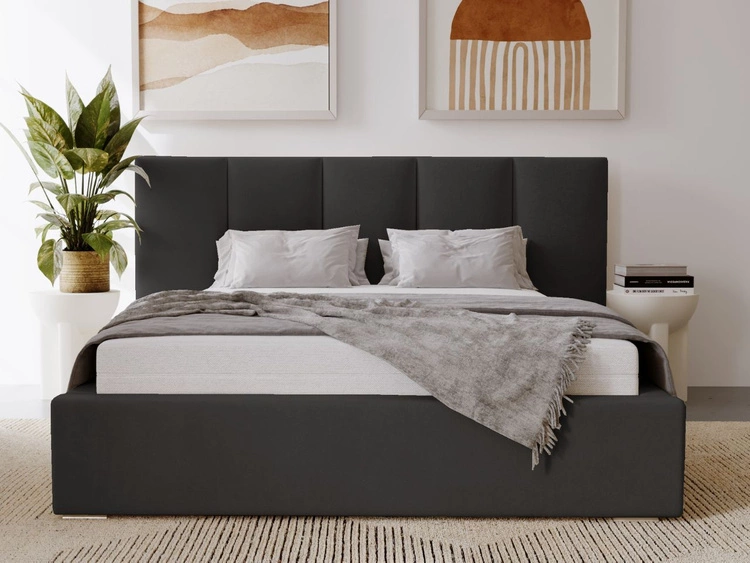 Łóżko tapicerowane z pojemnikiem i stelażem 160x200 cm Lizbona Czarne
