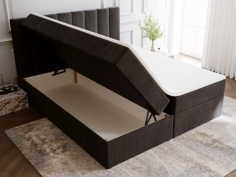 Łóżko kontynentalne z pojemnikiem na pościel 200x200 Mocca Czarne