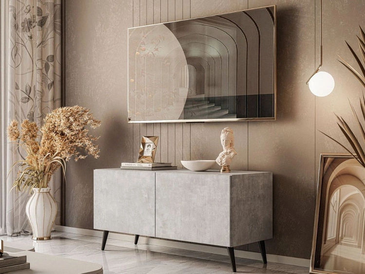 Szafka RTV pod telewizor z drzwiczkami na czarnych nóżkach 100 cm Nodoo Beton