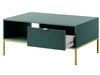 Stolik kawowy z szufladą Amber zielony na złotych nogach