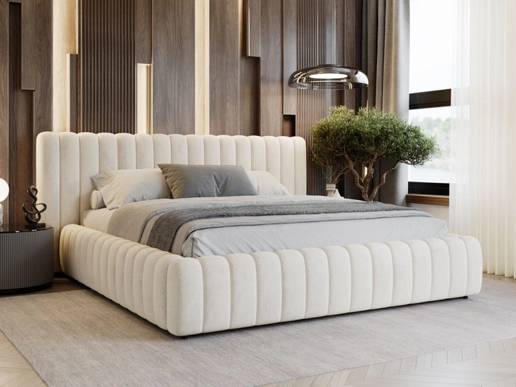 Łóżko tapicerowane z pojemnikiem i stelażem 140x200 Bliss Beżowe