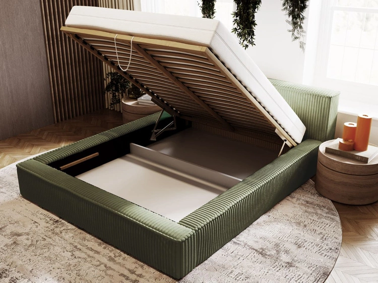 Łóżko tapicerowane z pojemnikiem i stelażem 140x200 Lago Zielone