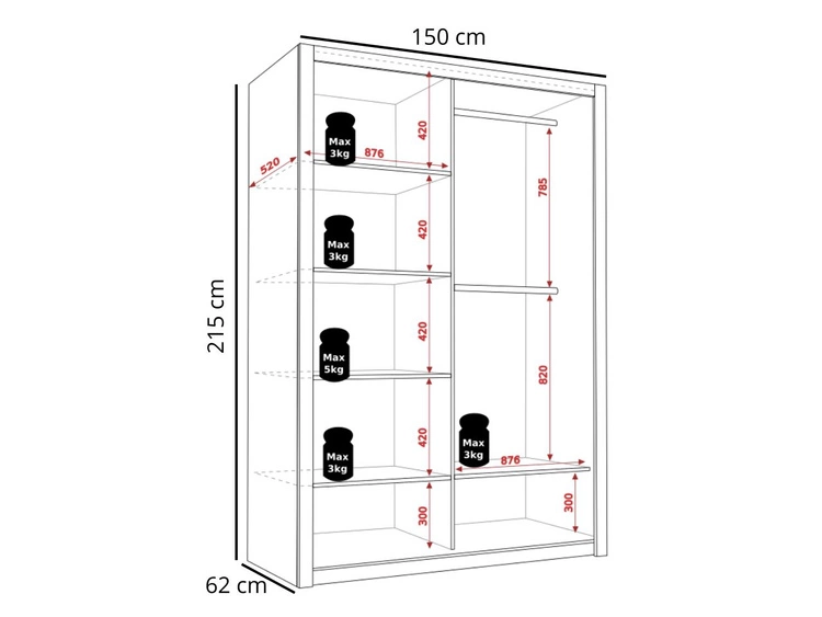 Szafa dwudrzwiowa z drzwiami przesuwnymi 150 Bino Biała