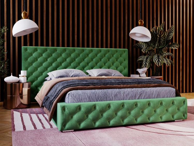 Łóżko tapicerowane z pojemnikiem i stelażem 180x200 cm Madera Zielone