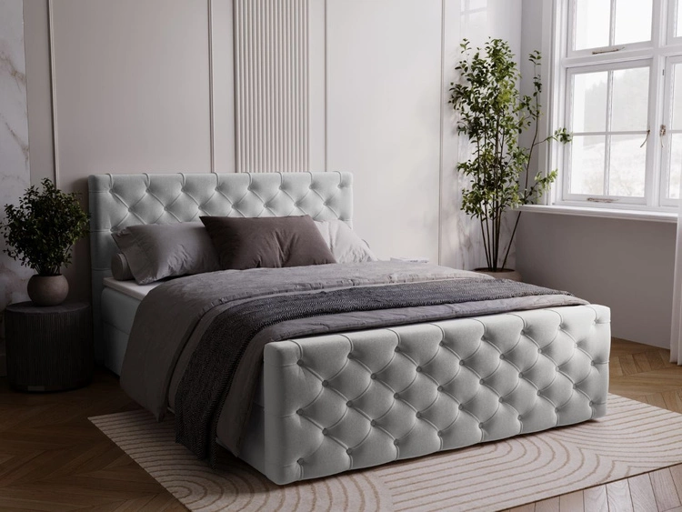 Łóżko kontynentalne z pojemnikiem na pościel 120x200 Montego Jasnoszare