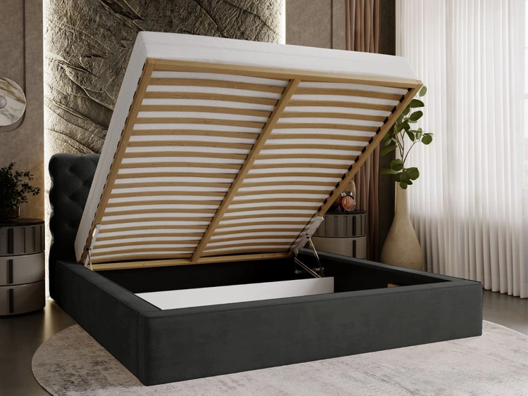 Łóżko tapicerowane z pojemnikiem i stelażem 160x200 Apollo Czarne