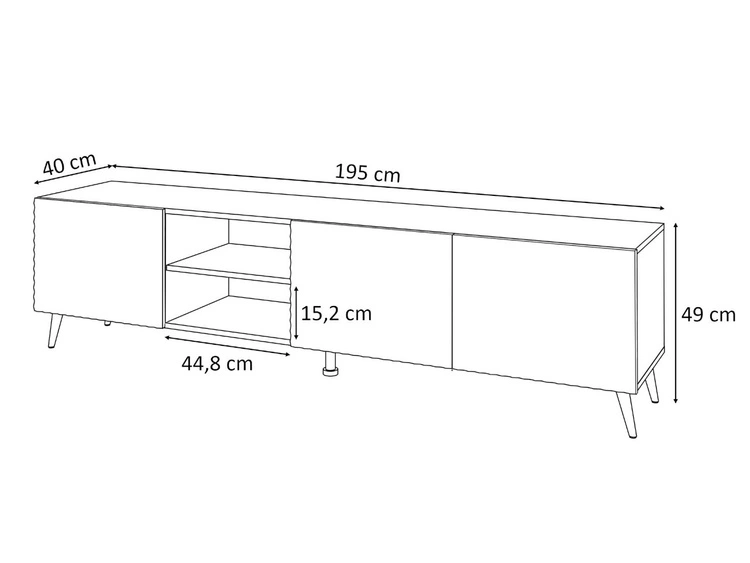 Szafka RTV z metalowymi chromowanymi nóżkami i frezowanymi frontami 3D Celiane czarny mat