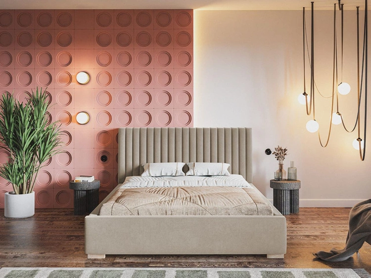 Łóżko tapicerowane z pojemnikiem i stelażem 140x200 Toscania Beżowe