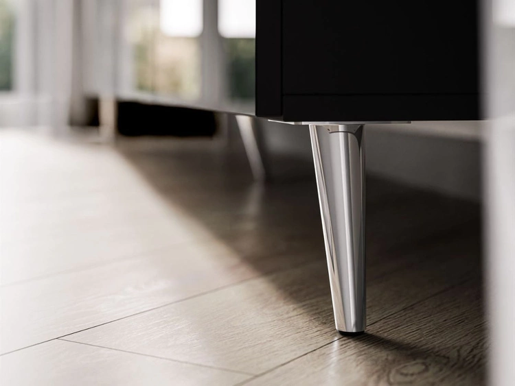 Meblościanka do salonu z oświetleniem LED na srebrnych nogach Noaé Czarny połysk