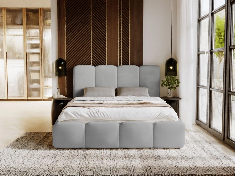 Łóżko tapicerowane z pojemnikiem i stelażem 140x200 Galli Jasnoszare