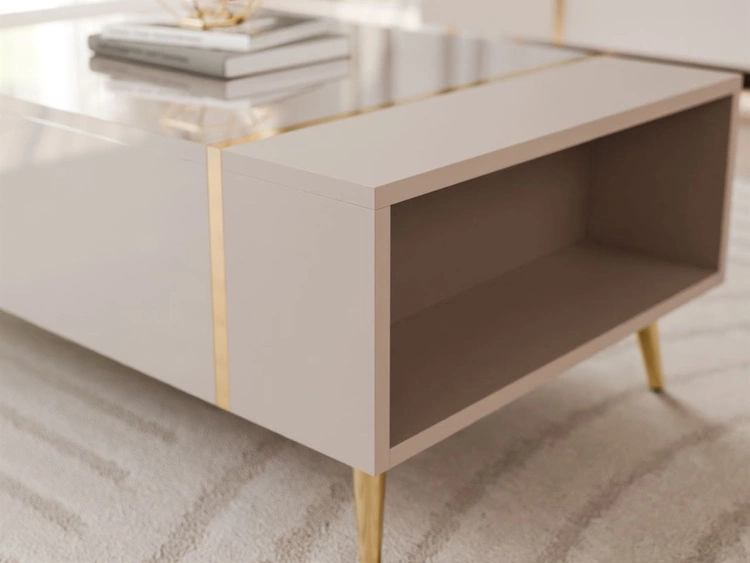 Zestaw mebli do salonu w stylu glamour na złotych nóżkach Lunelie Kaszmir