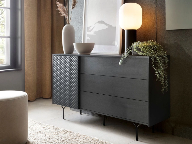 Komoda z jednym skrzydłem drzwiowym i szufladami Ravi Czarna