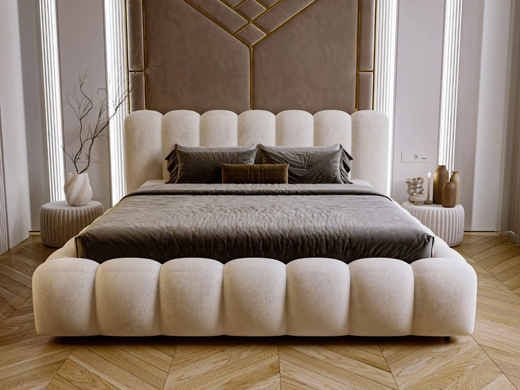 Łóżko tapicerowane z pojemnikiem i stelażem 160x200 Averia Beżowy