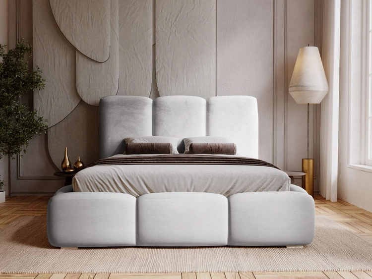 Łóżko tapicerowane z pojemnikiem i stelażem 200x200 cm Bubble Jasnoszare