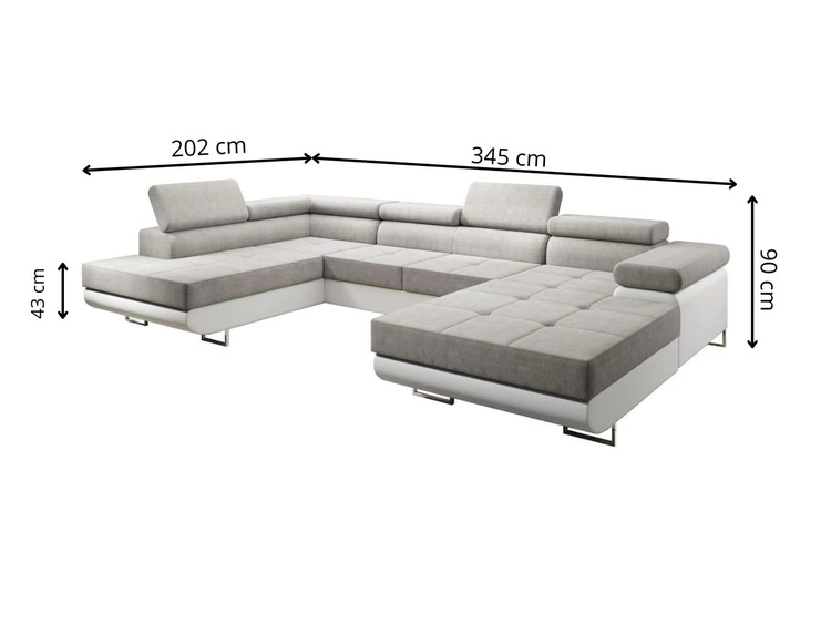 Narożnik U lewy z funkcją spania i pojemnikiem Solam U Granatowy, Biały