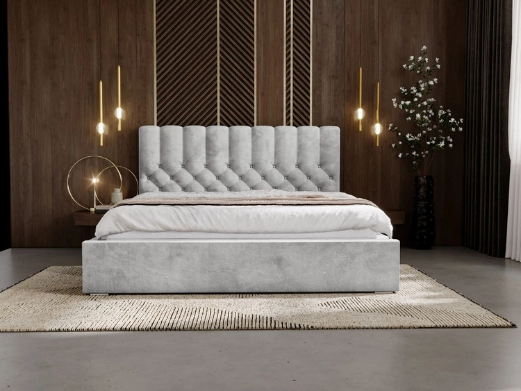 Łóżko tapicerowane z pojemnikiem i stelażem 120x200 cm Roma Jasnoszare