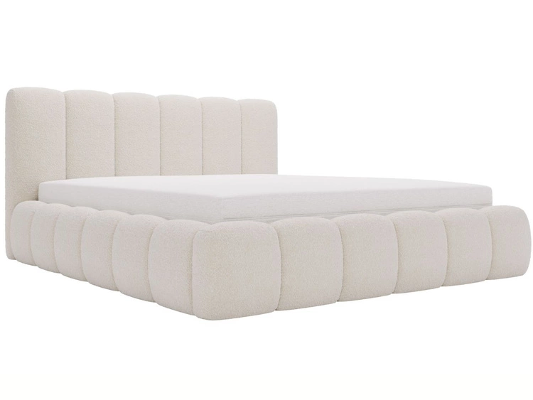 Łóżko tapicerowane bez pojemnika ze stelażem 160x200 Cloud w tkaninie bouclé Beżowe