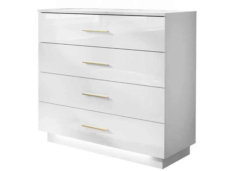 Komoda z czterema szufladami i oświetleniem LED Nuveo Biały połysk