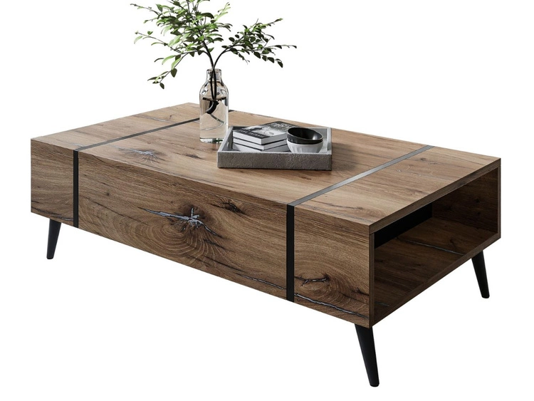 Stolik kawowy na czarnych nogach w stylu loft Lunelie dąb Flagstaff