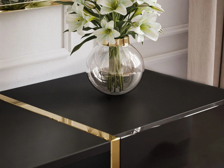 Szafka RTV w stylu glamour dwudrzwiowa z szufladą Lunelie czarny połysk