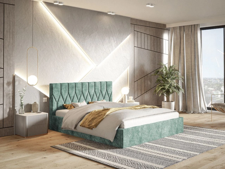 Łóżko tapicerowane z pojemnikiem i stelażem 180x200 Gaja Jasnozielone