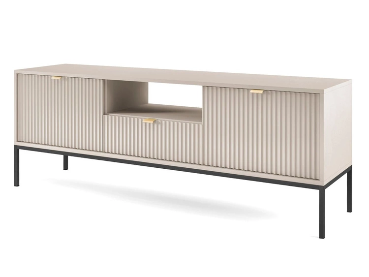 Szafka RTV pod telewizor z szufladami i drzwiczkami Amber Kaszmir na czarnych nogach