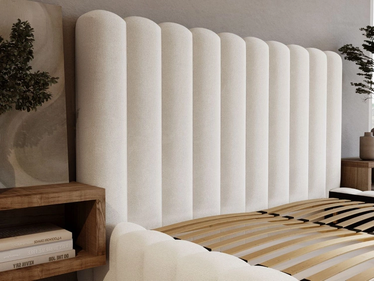 Łóżko tapicerowane z pojemnikiem i stelażem 120x200 cm Rotto Kremowe