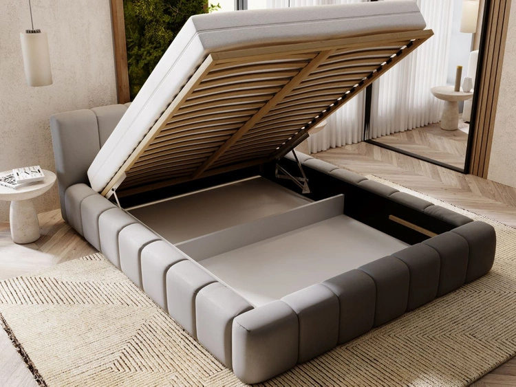 Łóżko tapicerowane z pojemnikiem i stelażem 160x200 Split Szary