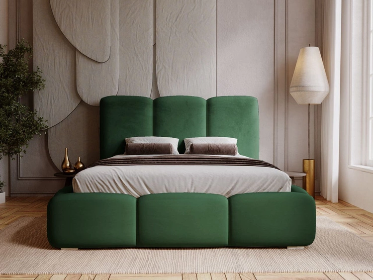 Łóżko tapicerowane z pojemnikiem i stelażem 200x200 cm Bubble Zielone