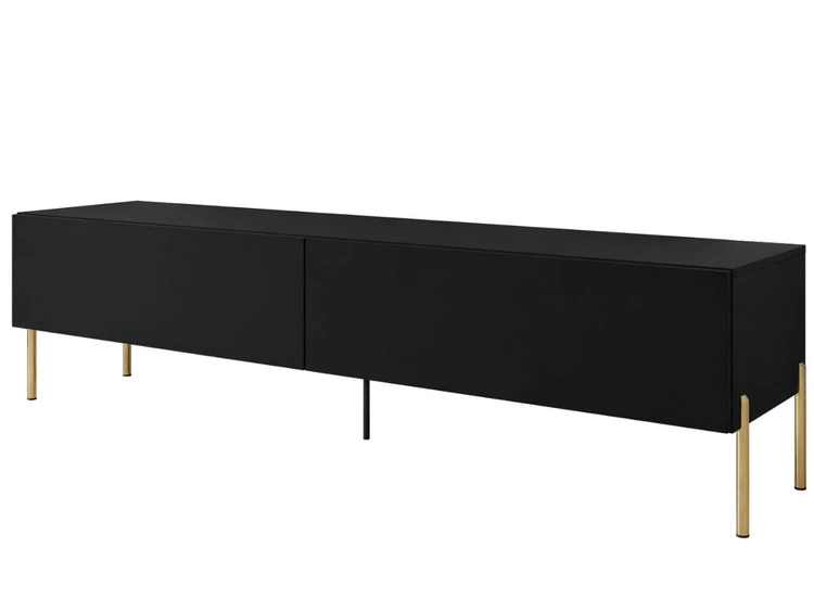 Szafka RTV dwudrzwiowa na złotych nóżkach 175 cm z oświetleniem LED Sorelle Czarny mat