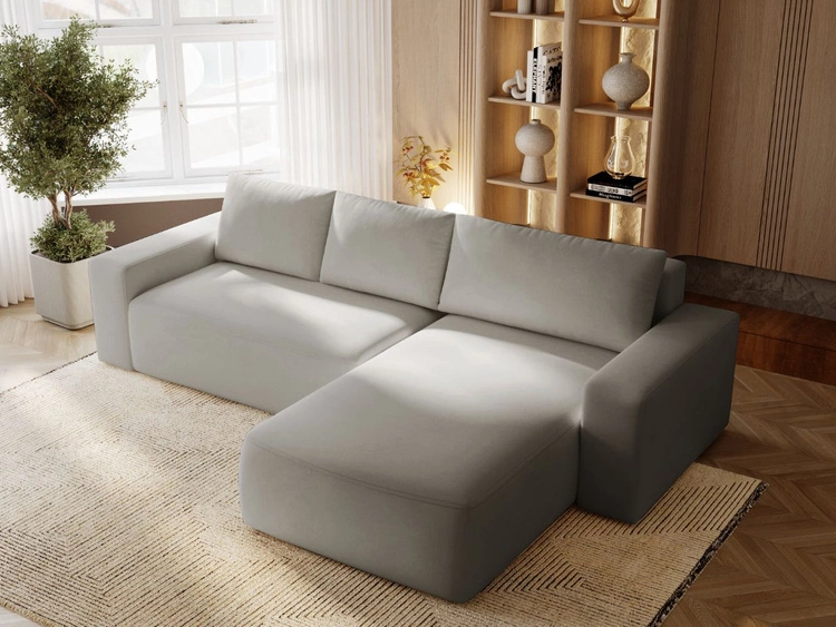 Narożnik L Prawy z funkcją spania i pojemnikiem Tazones Jasnoszary