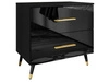 Stolik nocny z szufladami na czarno-złotych nogach Nuveo Czarny połysk