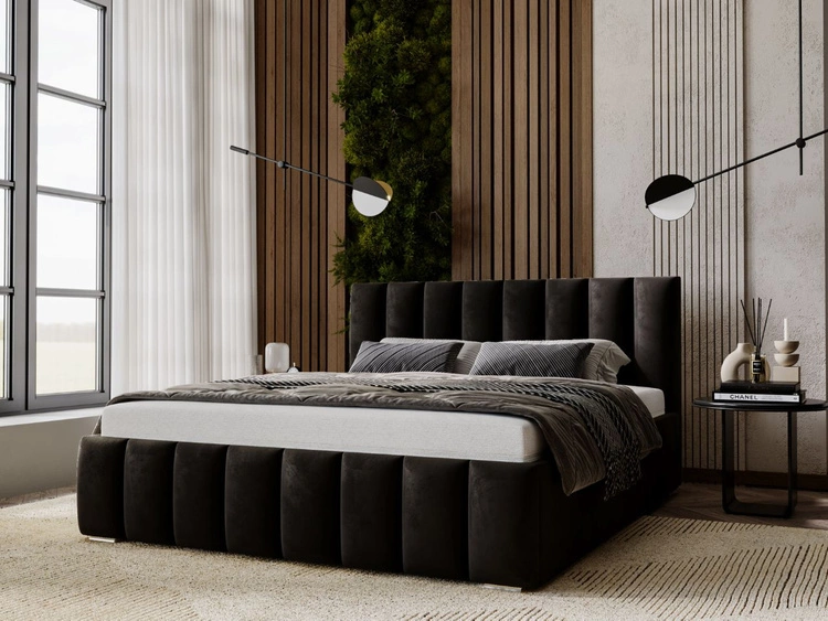 Łóżko tapicerowane z pojemnikiem i stelażem 160x200 Neos Czarne