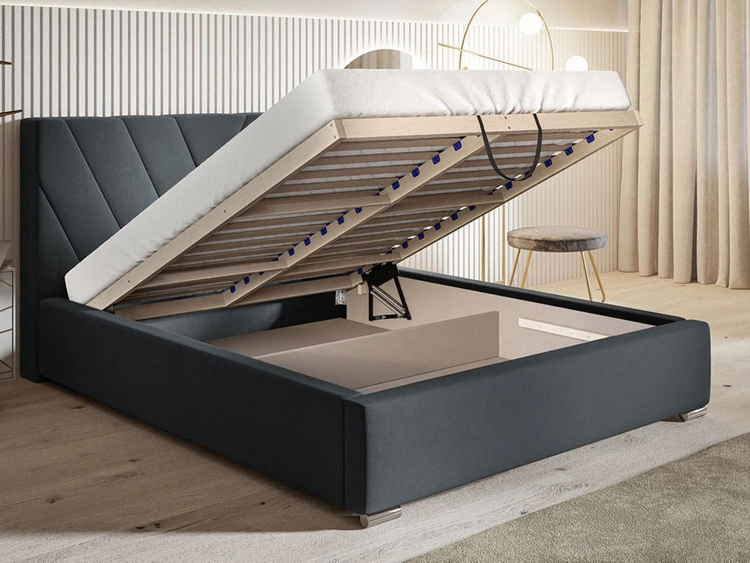 Łóżko tapicerowane z pojemnikiem i stelażem 160x200 Tivoli Jasnoszare