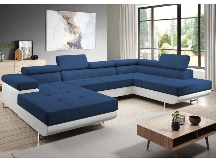 Narożnik U prawy z funkcją spania i pojemnikiem Solam U Granatowy, Biały