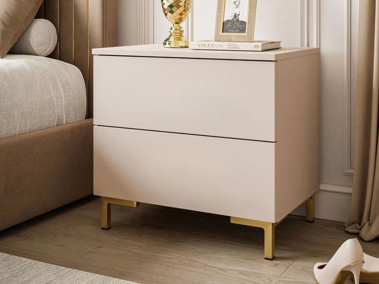 Stolik nocny z dwoma szufladami na złotych nóżkach Nuveo Kaszmir